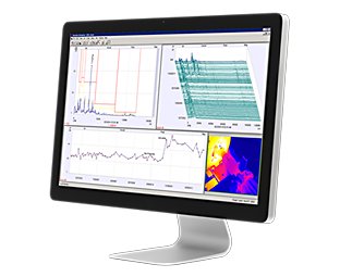 電腦桌面螢幕顯示著由 4 個 Emonitor 資料檢視組成的彩色儀表板