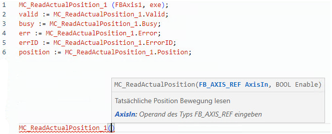Beispiel f&uuml;r strukturierten MC_ReadActualPosition-Text