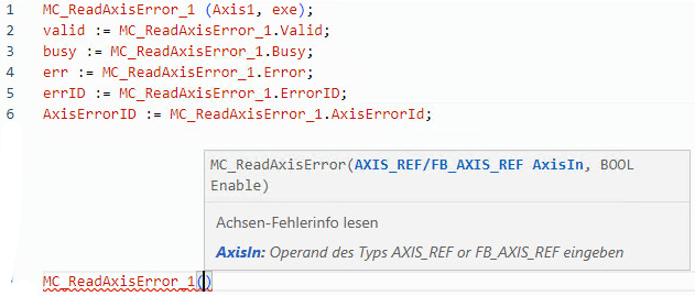 Beispiel f&uuml;r strukturierten MC_ReadAxisError-Text