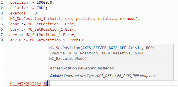 Beispiel f&uuml;r strukturierten MC_SetPosition-Text