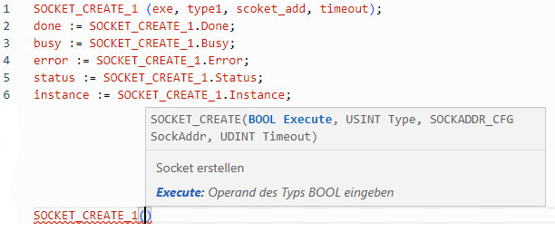 Beispiel für strukturierten SOCKET_CREATE-Text