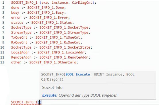 Beispiel für strukturierten SOCKET_INFO-Text
