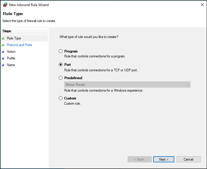 Configure a firewall rule step 4