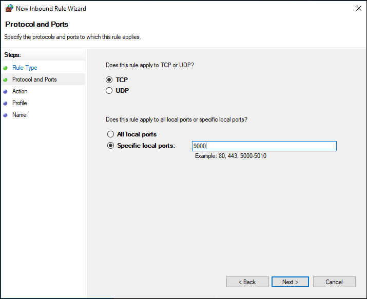 Configure a firewall rule step 5