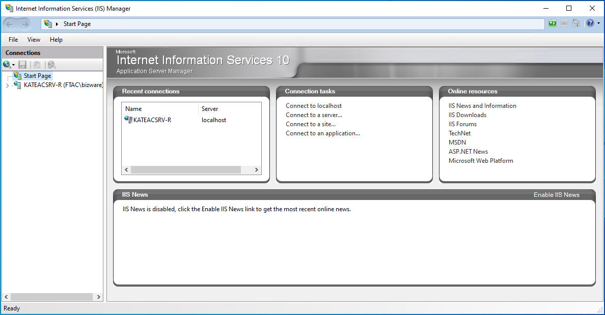 Start page of IIS