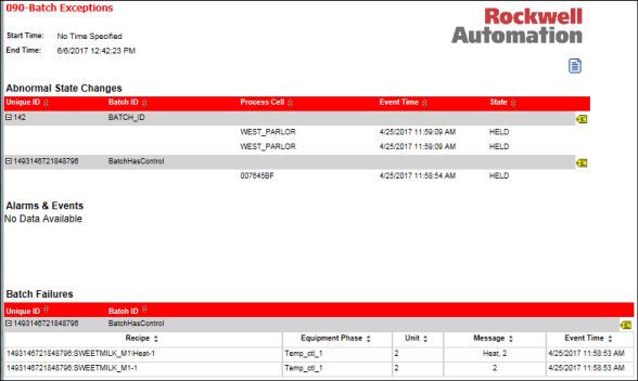EA Batch Exceptions Report