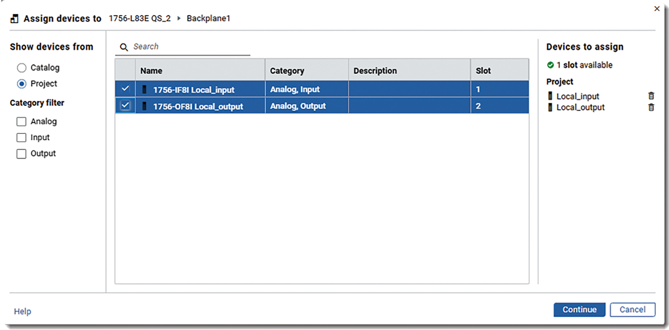 This image shows how to select the devices to assign to a controller.