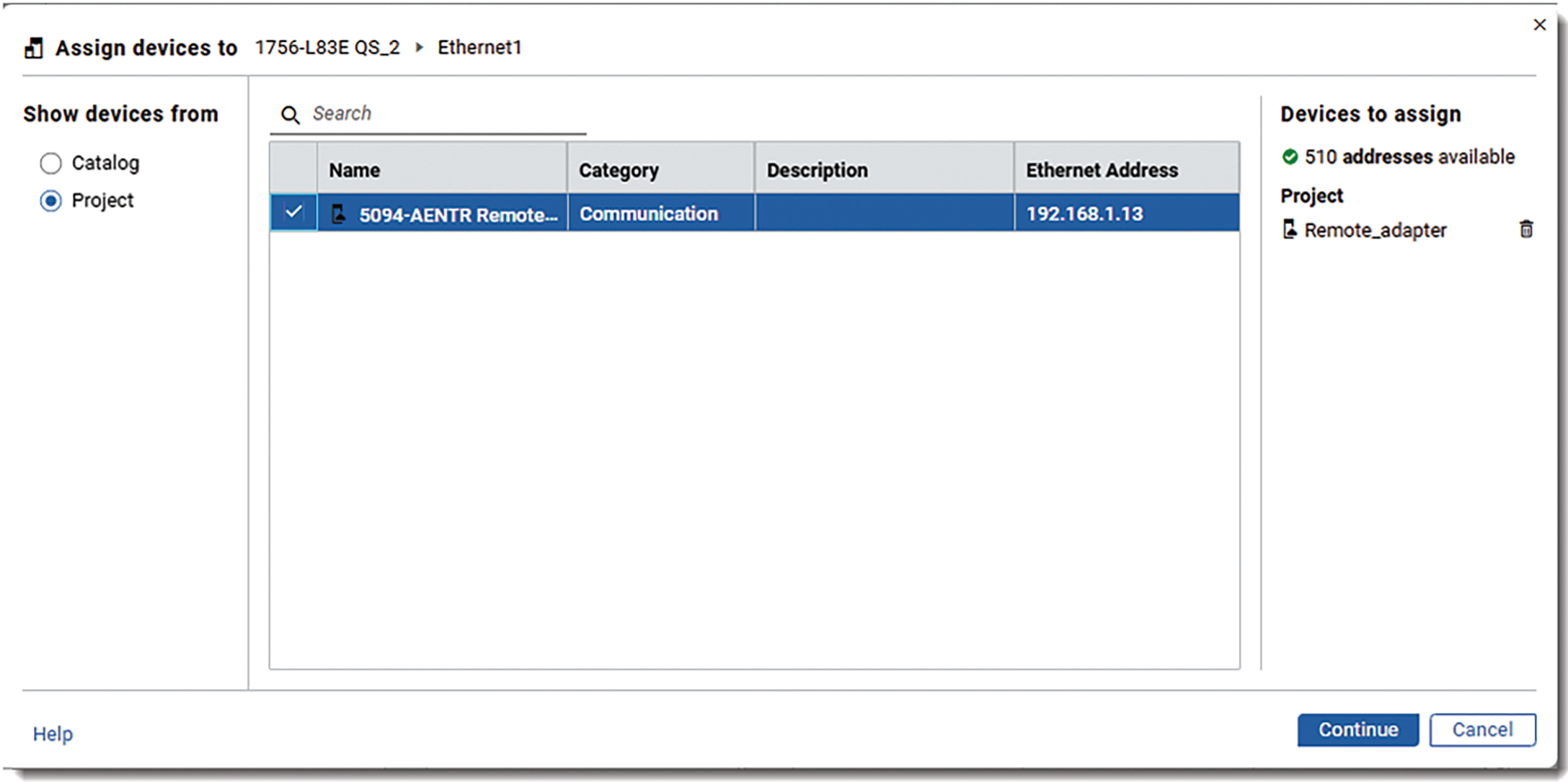 This image shows how to assign a remote Ethernet adapter.