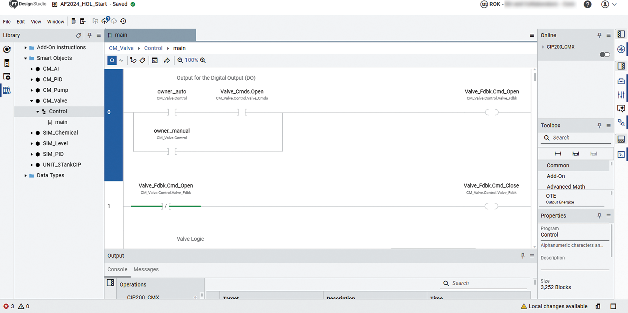 This image shows the Ladder Editor in FactoryTalk Design Studio.