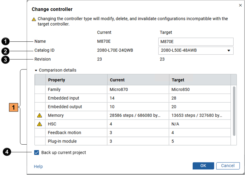 Change controller dialog