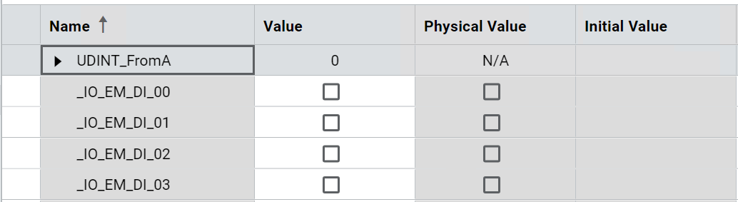Global variable grid of the MSG_CIPSYMBOLIC messaging program