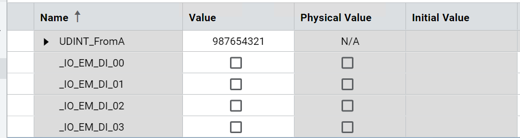 Global variable grid of the MSG_CIPSYMBOLIC messaging program after execution