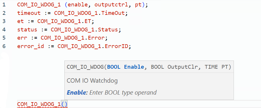 COM_IO_WDOG structured text example