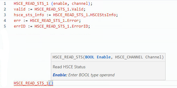 HSCE_READ_STS text structure example