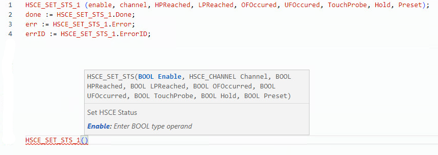 HSCE_SET_STS text structure example
