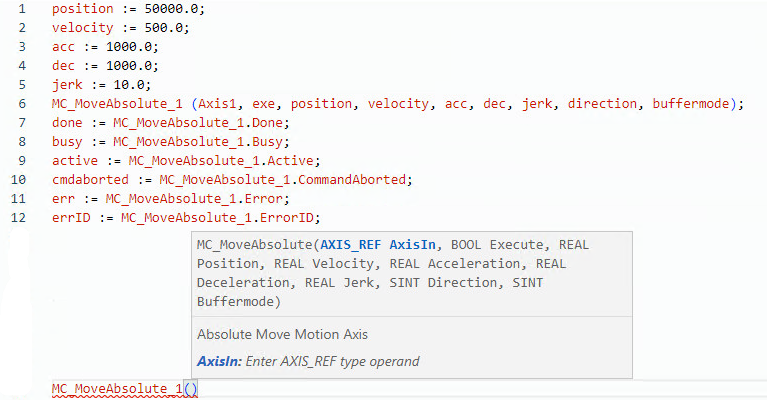 MC_MoveAbsolute structured text example