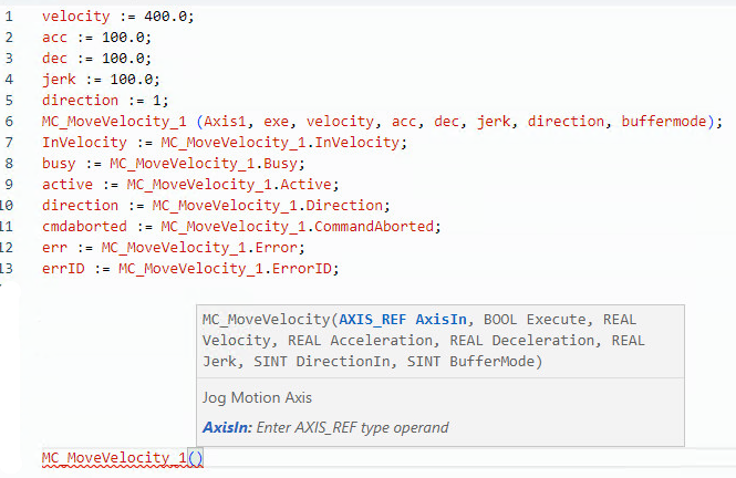 MC_MoveVelocity structured text example