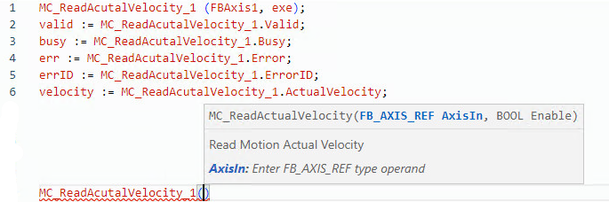 MC_ReadActualVelocity structured text example