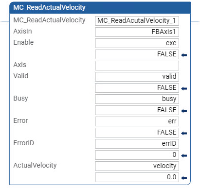 MC_ReadActualVelocity ladder diagram example