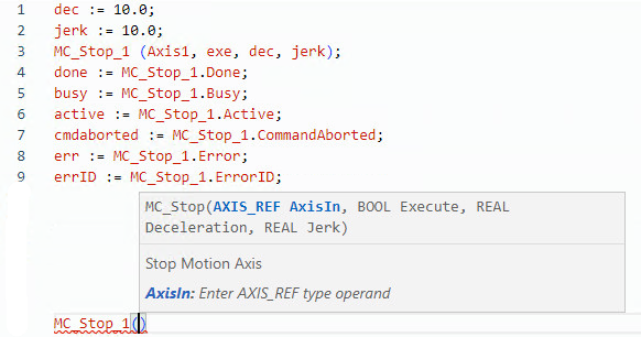 MC_Stop structured text example