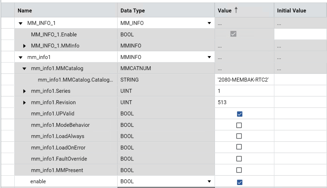 Results - Controllers using 2080-MEMBAK-RTC