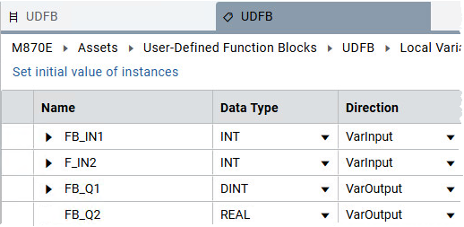 UDFB local variables