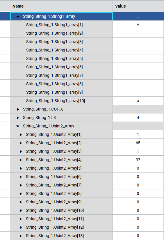 Array elements with values