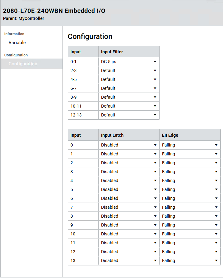 Embedded I/O - Configuration page