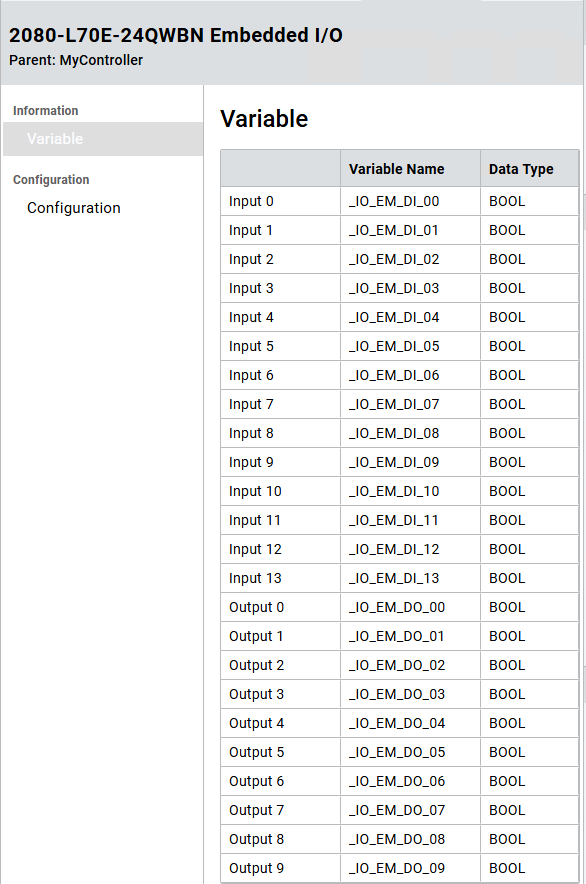 Embedded I/O - Variables page