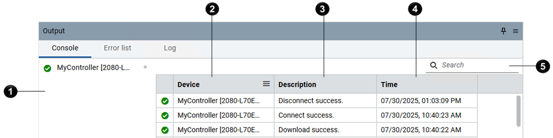 Output pane with callouts