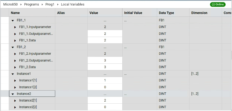 Monitoring variables using the local variable grid
