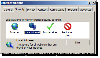 Add the module website to the Local intranet security zone (2)