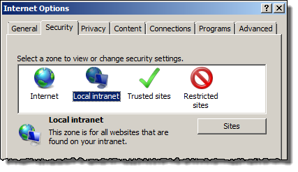 Add the module website to the Local intranet security zone (2)