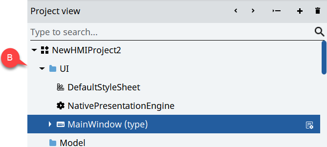 Close up view of Project View show expanded UI node.