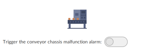 Conveyor chassis icon with a disabled alarm toggle.