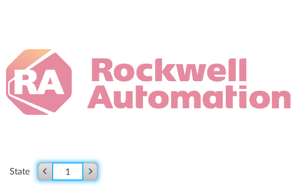 Rockwell Automation logo displayed at 50% opacity with state selector showing state
            1.