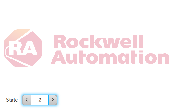 Rockwell Automation logo displayed at 25% opacity with state selector showing state
            3.