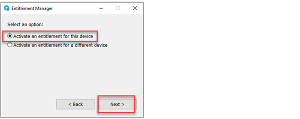 Select Activate an entitlement for this device and click Next in the FactoryTalk
              Optix Entitlement Manager.