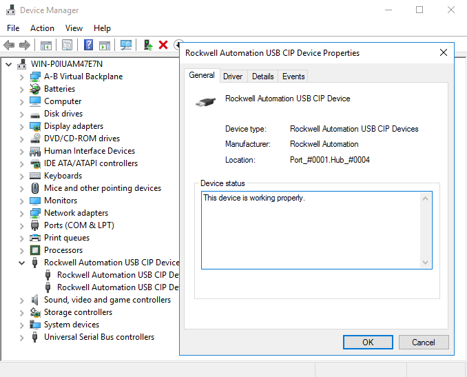 USB CIP device properties