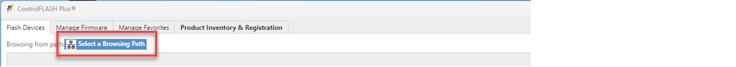 This image shows where to click in ControlFLASH Plus to start browsing.