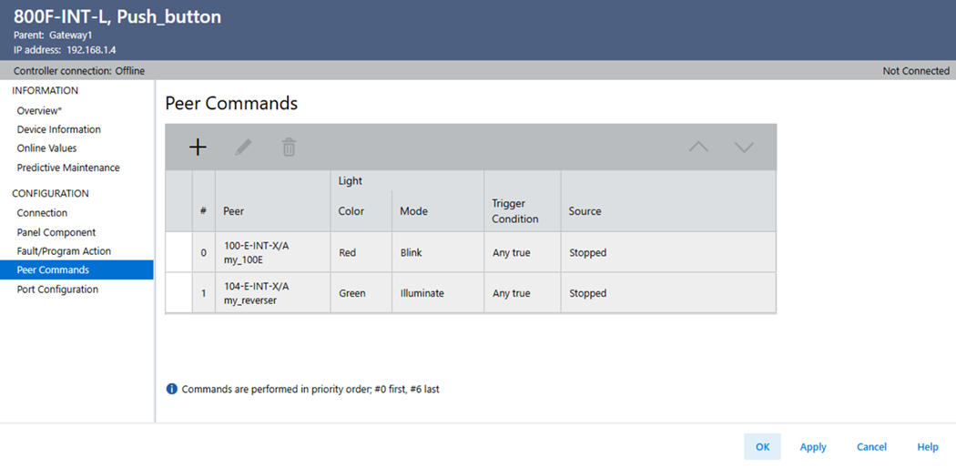 Push Button Peer Commands