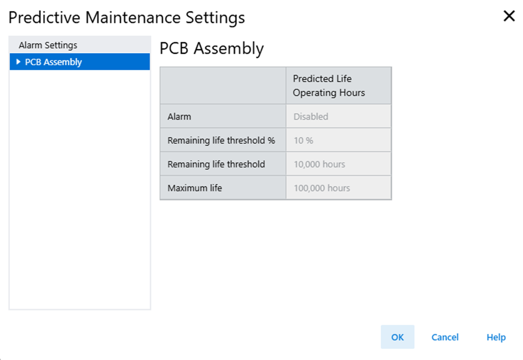 Predictive Maintenance Settings