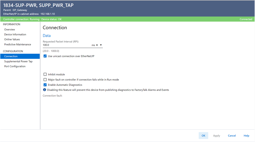 Power tap connection view