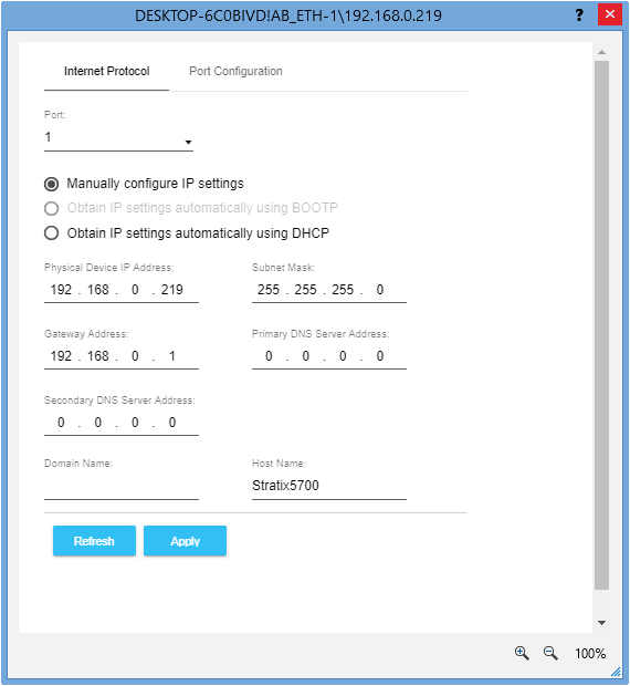 IP address configuration settings