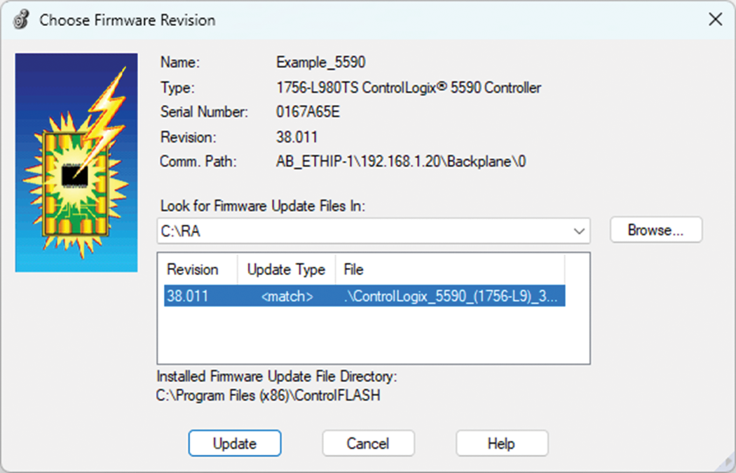 This image shows how to select a firmware revision.
