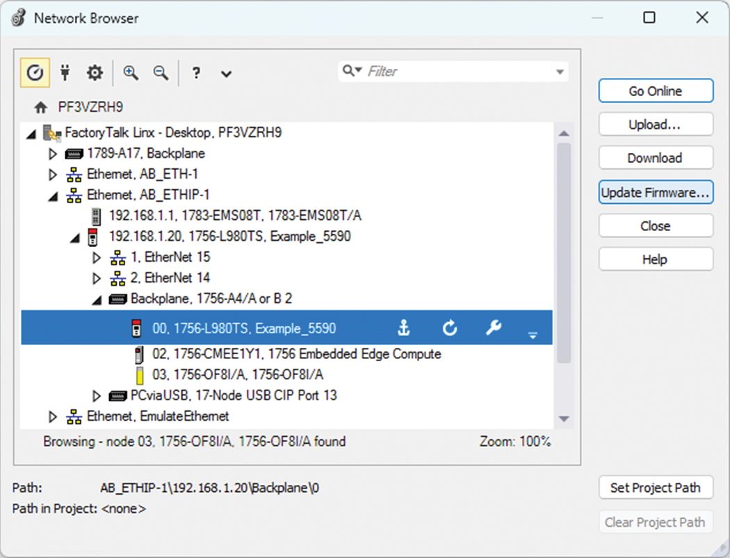 This image shows a selected controller and the Update Firmware button.