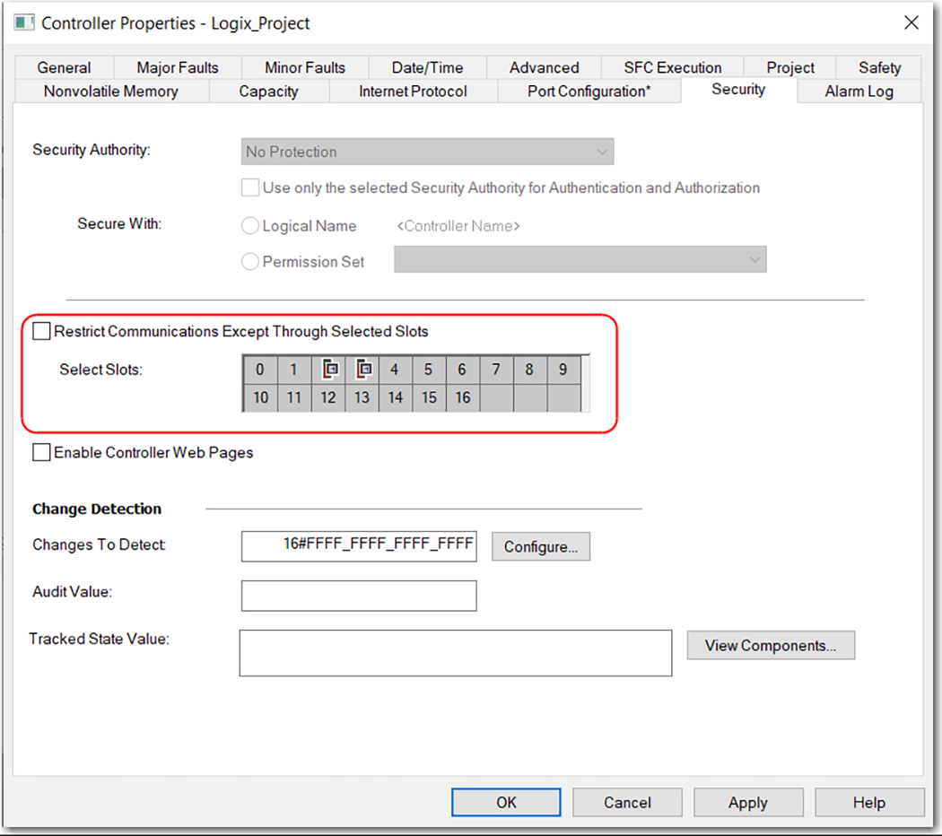 This image shows how to configure trusted slots on the Controller Properties dialog box.