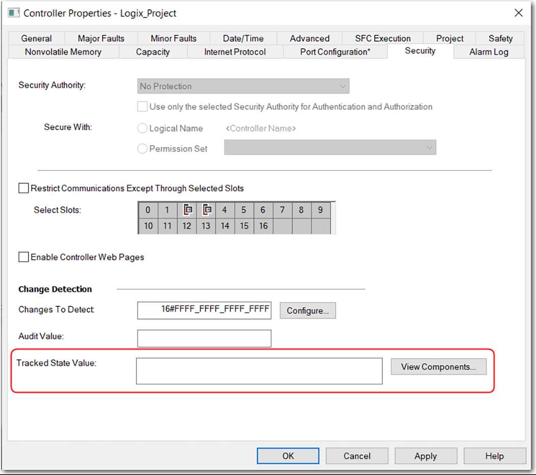 This image shows where the Tracked State Value is on the Controller Properties in Logix Designer.