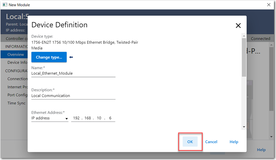 This image shows the Device Definition screen in Logix Designer.
