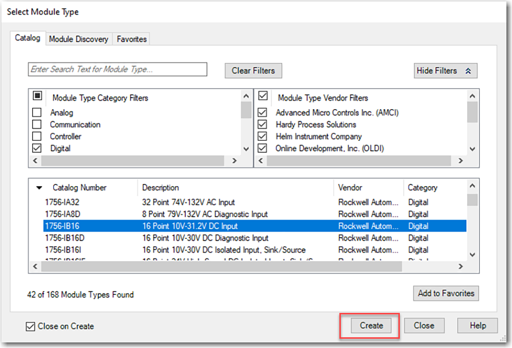 This image shows how to create a new 1756 I/O module in Logix Designer.